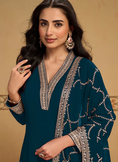 Buy Turquoise Anarkali Pant Suit In UK