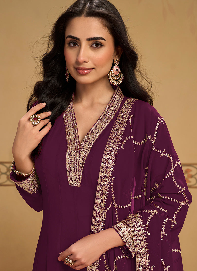 Buy Wine Anarkali Pant Style Suit In Australia