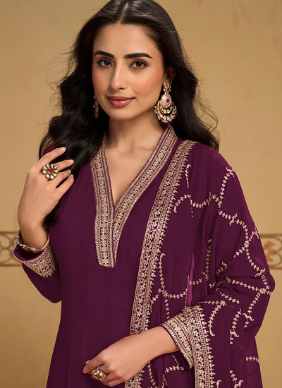 Buy Wine Anarkali Pant Style Suit In Australia