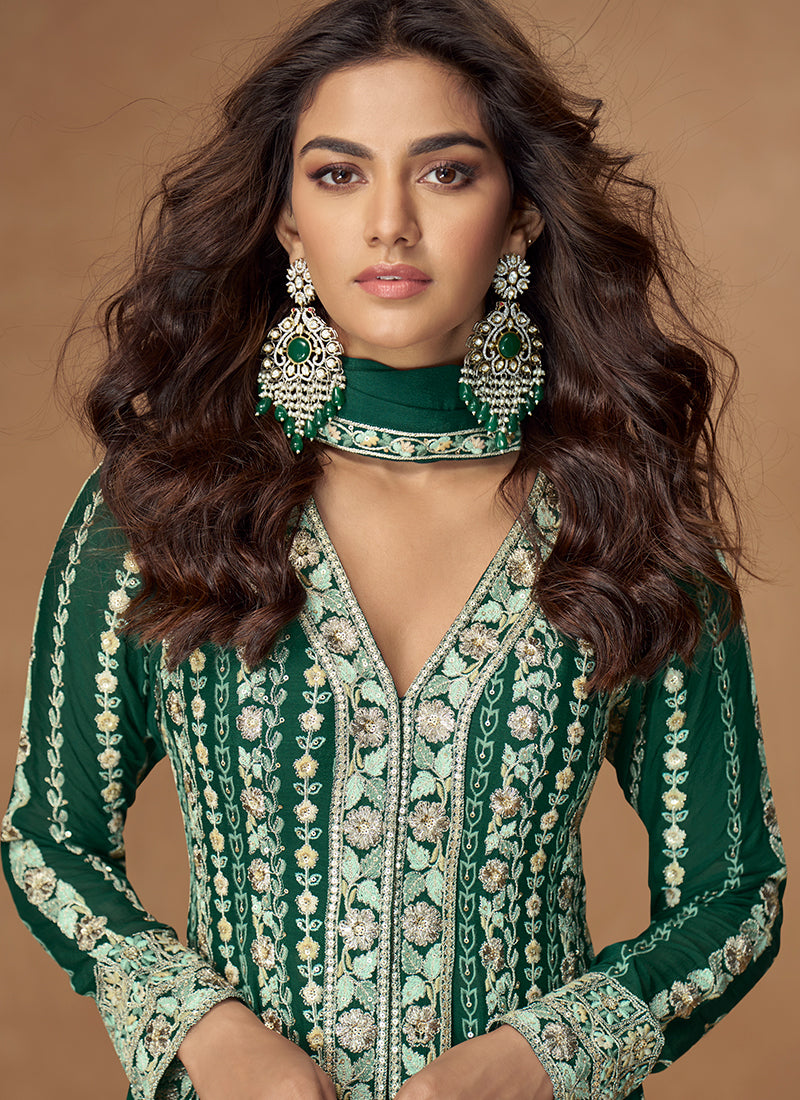 Buy Green Anarkali Pant Suit In USA