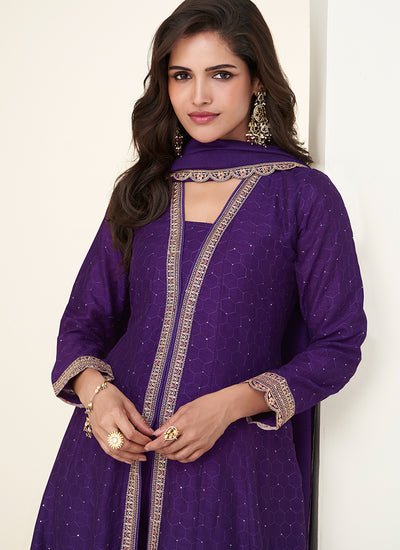 Buy Purple Bollywood Anarkali Pant Suit