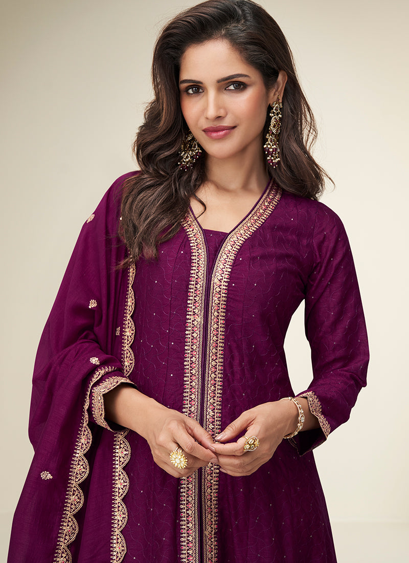 Wine Bollywood Anarkali Pant Suit