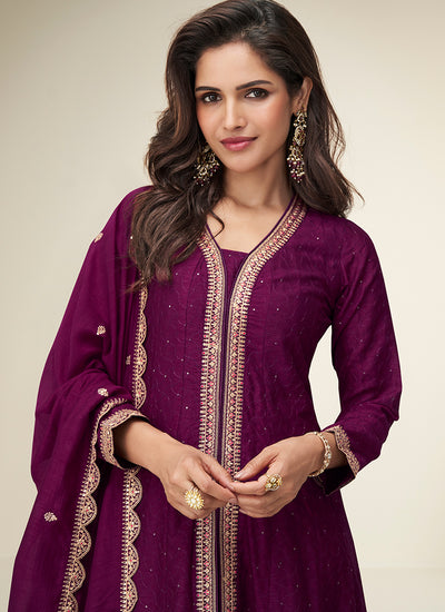 Wine Bollywood Anarkali Pant Suit