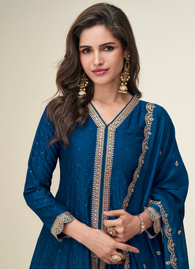 Buy Blue Bollywood Anarkali Pant Suit