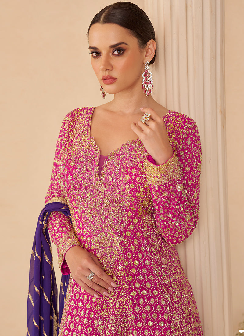 Buy Pink And Purple Sharara Suit In USA