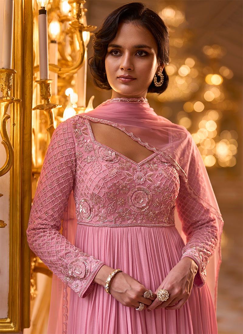 Shop Rose Pink Anarkali Suit Online In UAE
