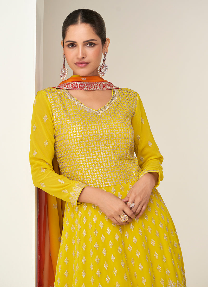 Buy Yellow Ombré Festive Wear Anarkali Suit In UK