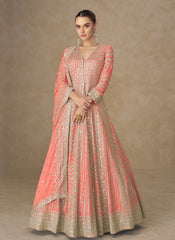 Coral Peach Festive Wear Anarkali Suit