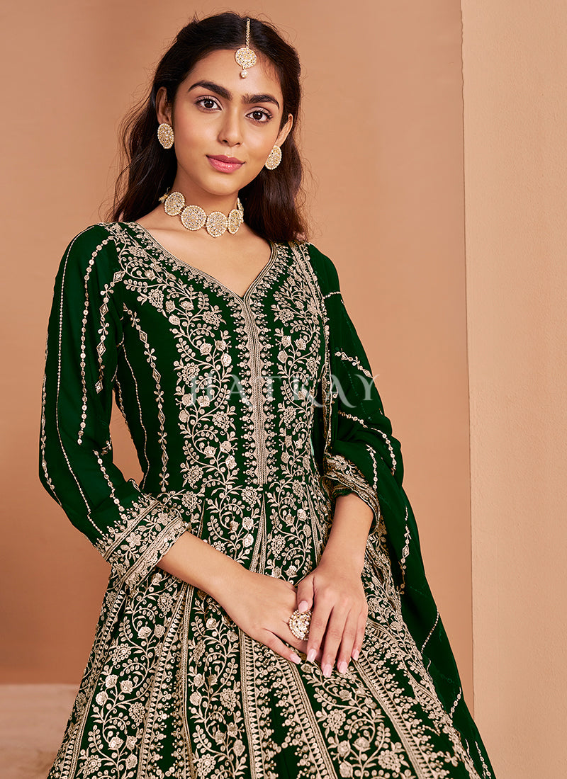 Green Anti Fit Anarkali Suit Set main image 1