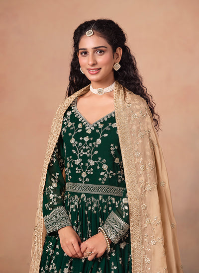Dark Green Embroidery Anarkali Suit