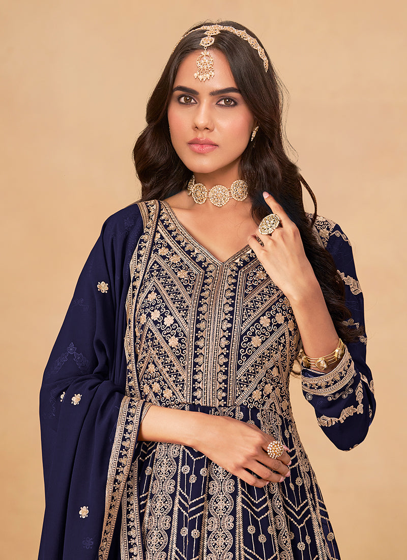 Buy Indigo Blue Anarkali Suit In Australia