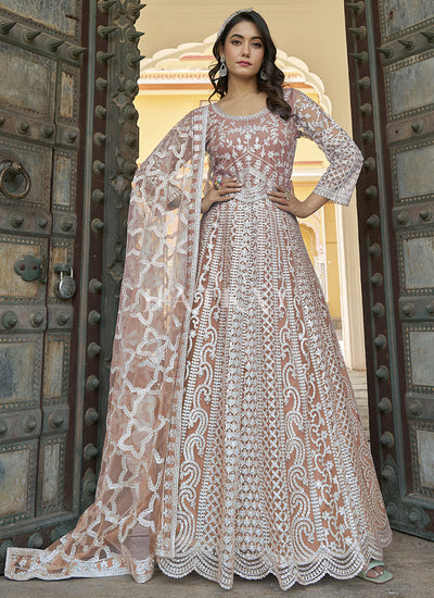 Peach Embroidery Wedding Anarkali Suit