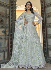 Pastel Green Embroidery Wedding Anarkali Suit