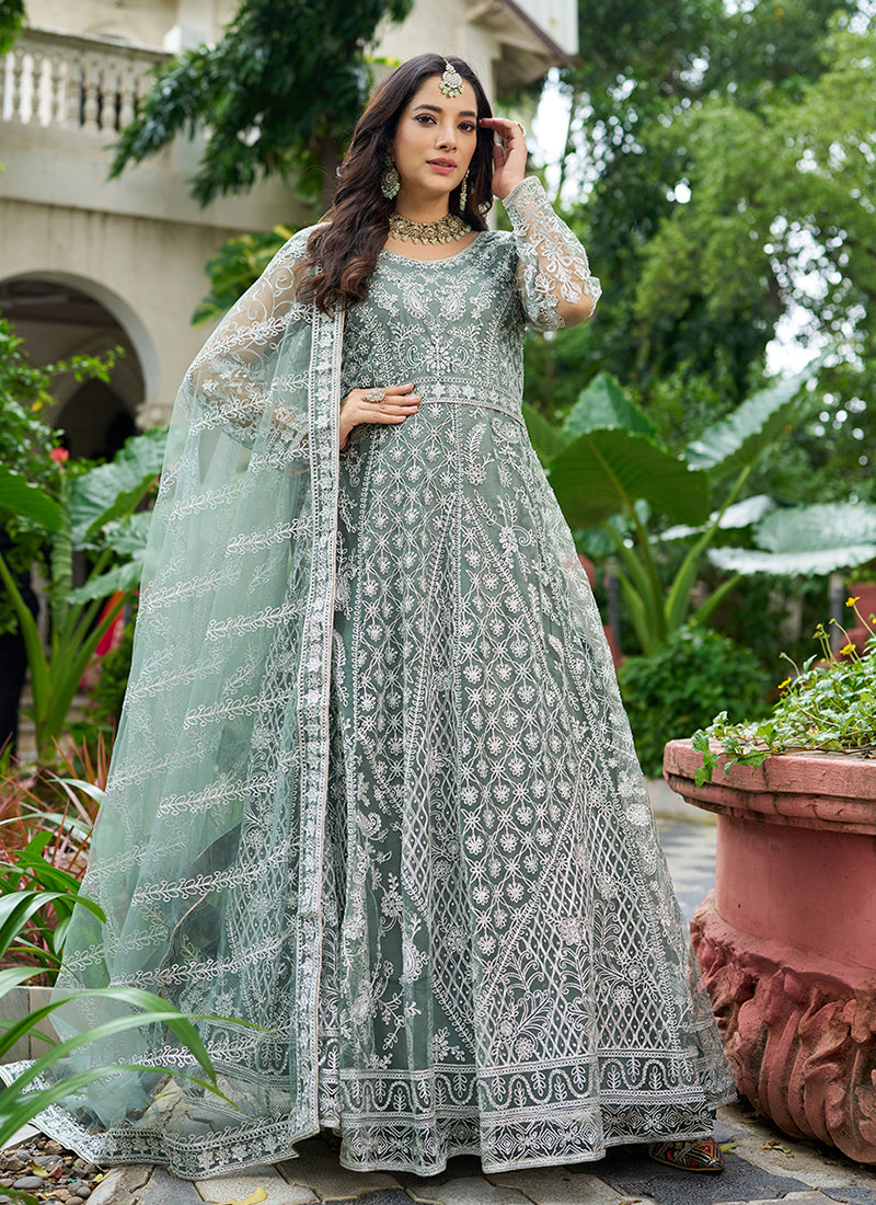 Sea Green Cording Embroidery Wedding Anarkali Suit