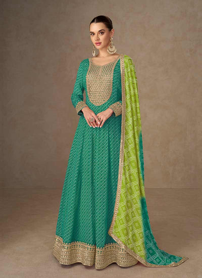 Teal and Green Anarkali Suit In Canada