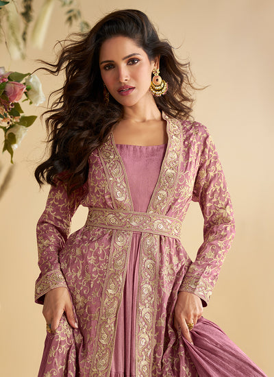Buy Pink Jacket Style Anarkali Dress In USA