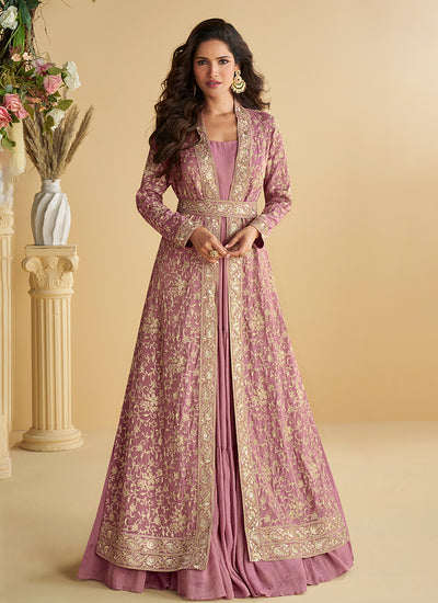 Shop Dusty Pink Jacket Style Anarkali Dress