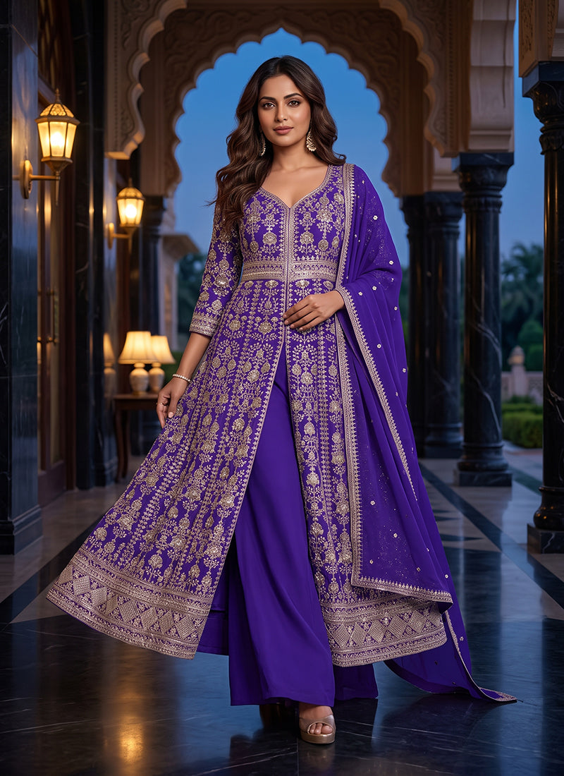 Buy Purple Anarkali Palazzo Suit Online In USA
