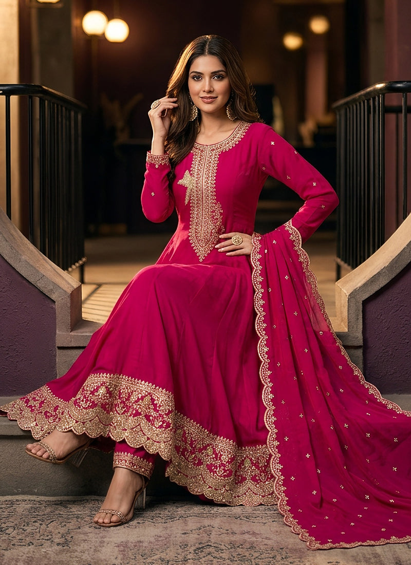 Buy Magenta Anarkali Pant Suit In Canada