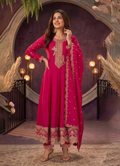 Shop Magenta Anarkali Pant Suit Online