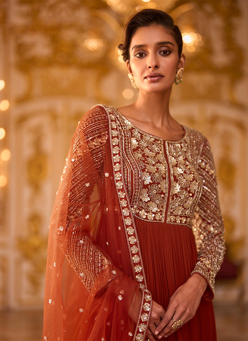 Shop Amber Rust Anarkali Suit In Canada Online