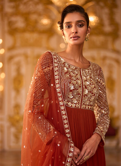 Shop Amber Rust Anarkali Suit In Canada Online