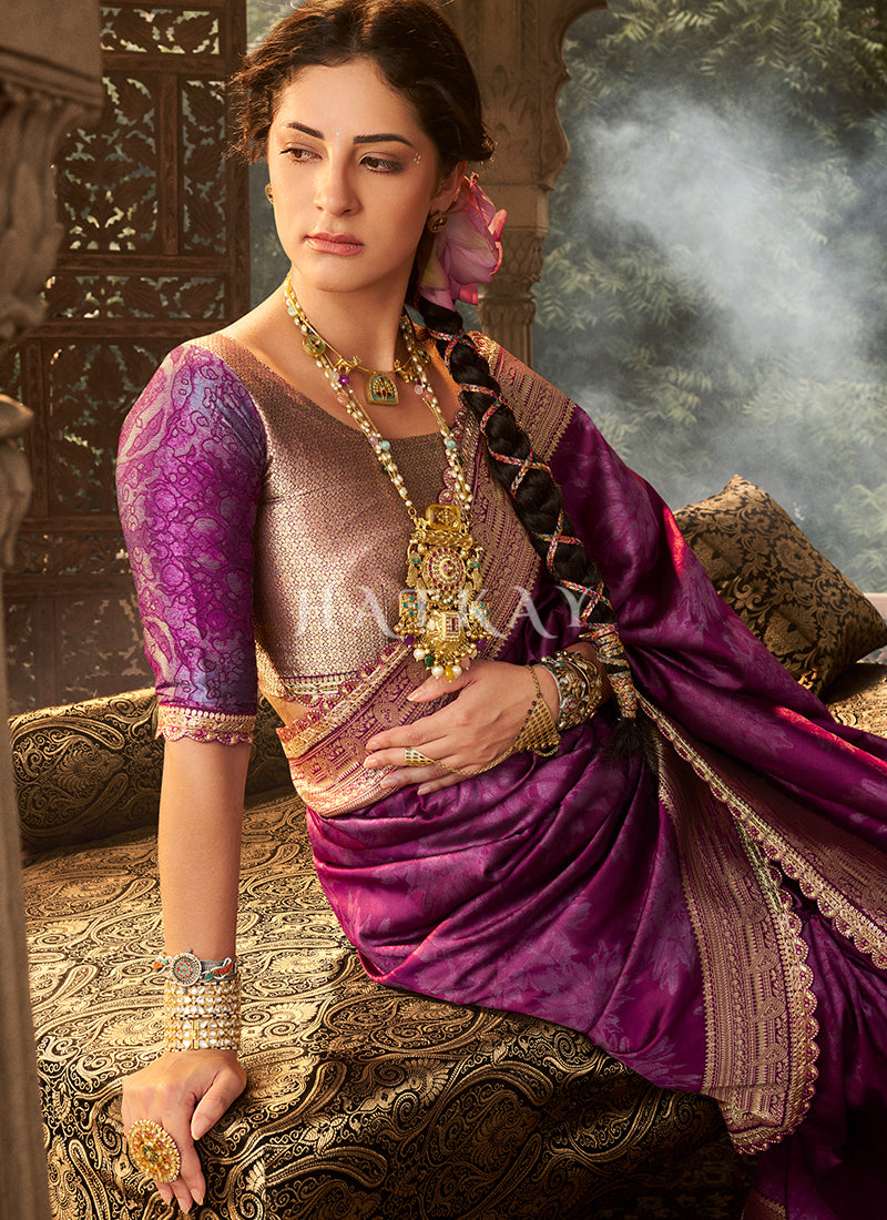 Buy Purple Banarasi Silk Saree In USA