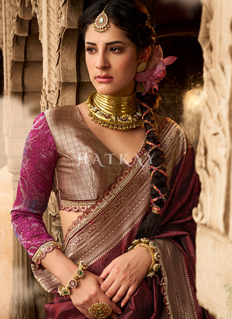 Buy Traditional Deep Red Saree In USA