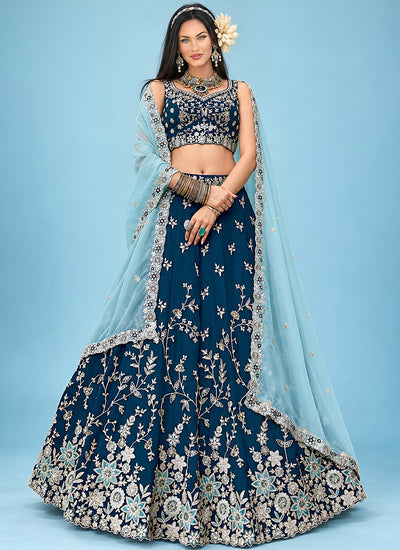 Royal Blue Embroidered Rangoli Silk Lehenga Choli Set