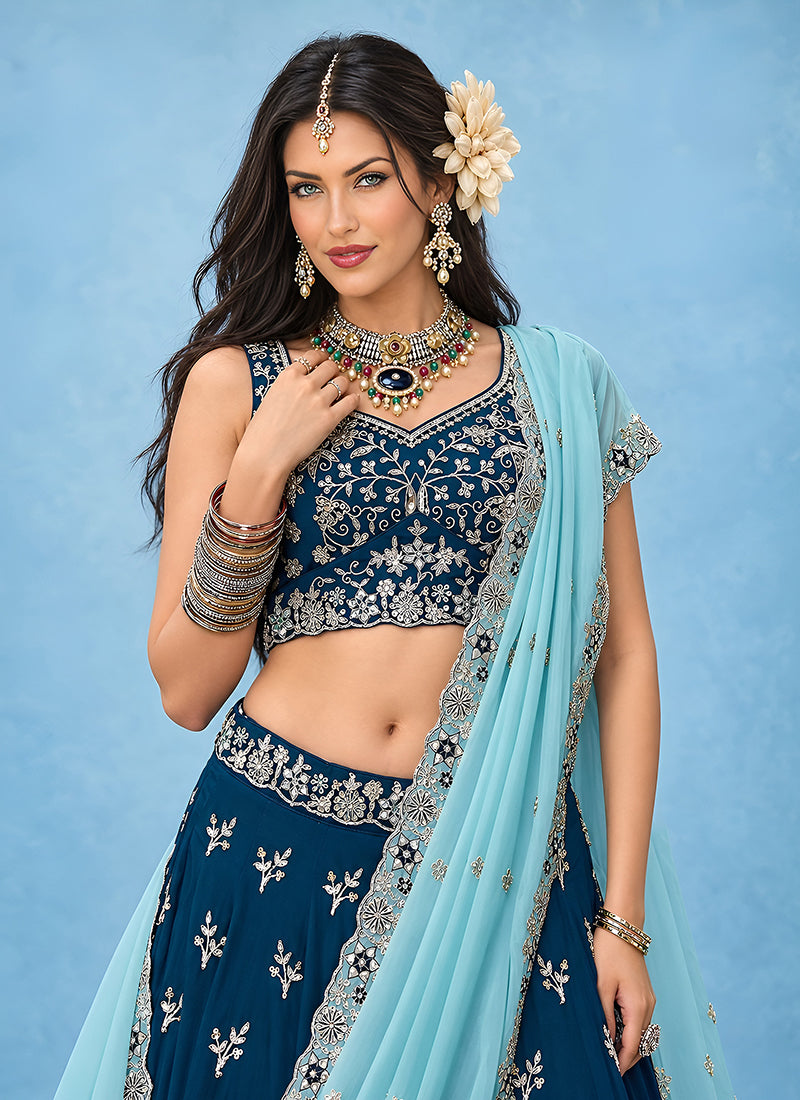 Buy Royal Blue Rangoli Silk Lehenga Choli Set Online At Hatkay