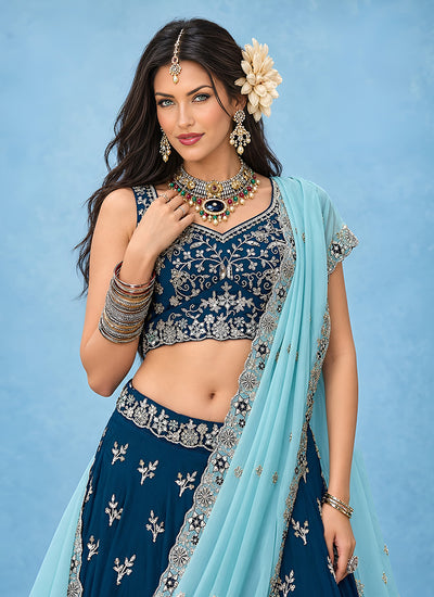 Buy Royal Blue Rangoli Silk Lehenga Choli Set Online At Hatkay
