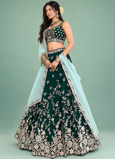 Buy Dark Green Rangoli Silk Lehenga Choli Set In Australia