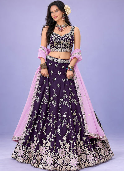 Shop Deep Purple Silk Lehenga Choli Set In Canada