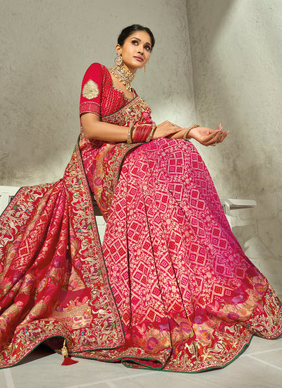 Shop Magenta And Red Embroidered Sari In UK