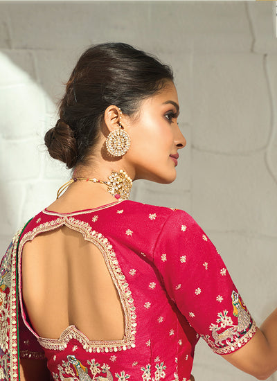 Buy Bridal Red Handwork Embroidered Saree In UAE
