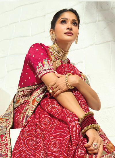 Shop Bridal Red Handwork Embroidered Sari In Canada