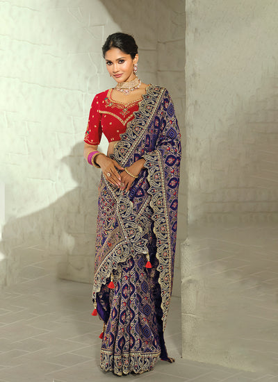Buy Purple And Red Handwork Saree In Australia