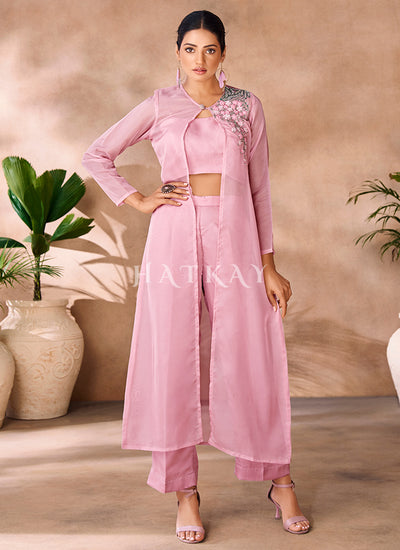 Pink Handwork Embroidery Organza Co-Ord Set