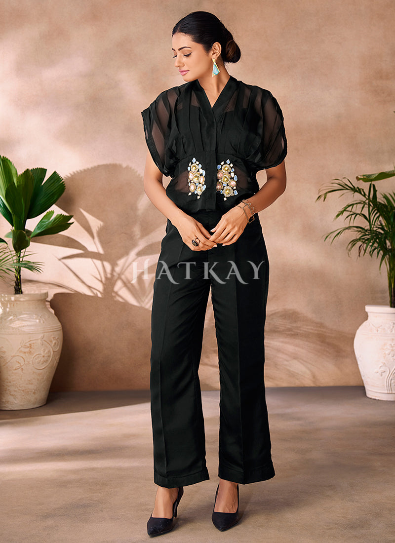 Black Handwork Embroidery Organza Co-Ord Set