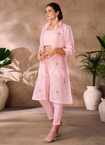 Light Pink Embroidery Organza Co-Ord Set