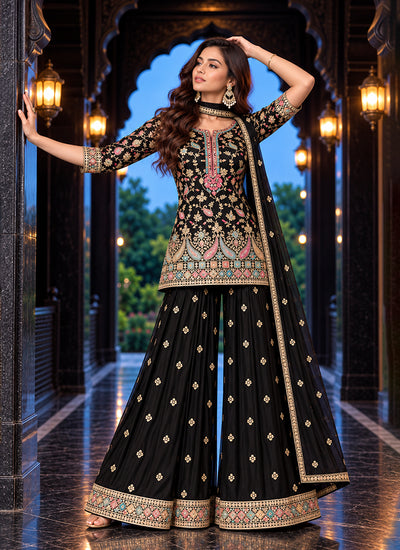 Buy Black Multicoloured Gharara Suit In USA