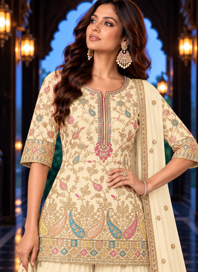 Shop Ivory Multicoloured Gharara Suit In UAE