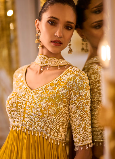 Shop Mustard Yellow Peplum Gharara Set In Australia