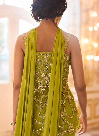 Buy Lime Green Georgette Palazzo Set In USA