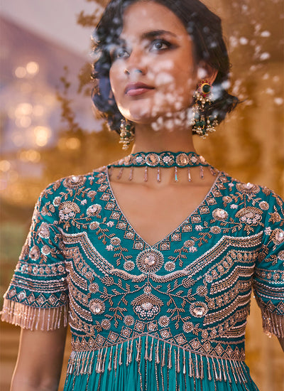 Shop Sapphic Teal Gharara Set In Canada