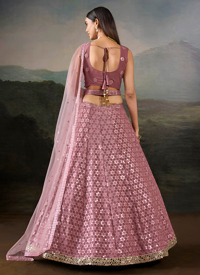 Buy Mauve Pink Georgette Lehenga Set In USA