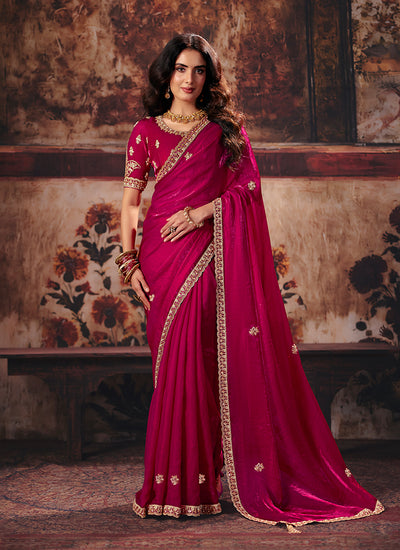 Magenta Pink Reshamkari Embroidered Saree