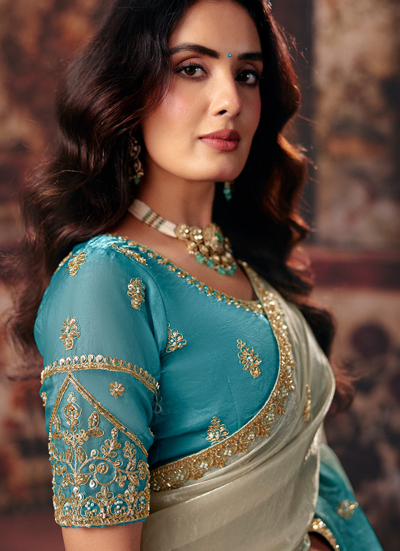 Shop Ivory Blue Saree Online