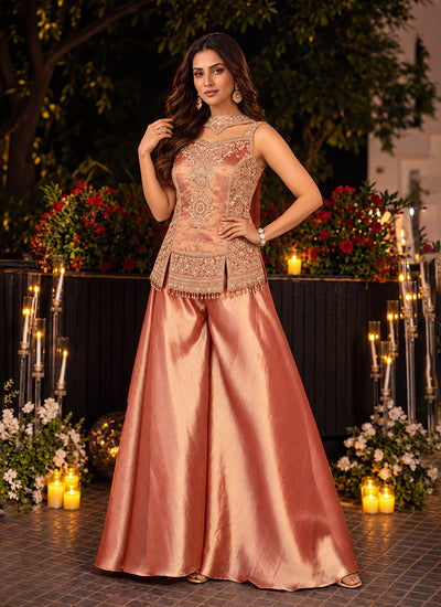 Buy Soft Peach Embroidered Sharara Suit In Australia