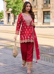 Red Mirror Work Palazzo Suit